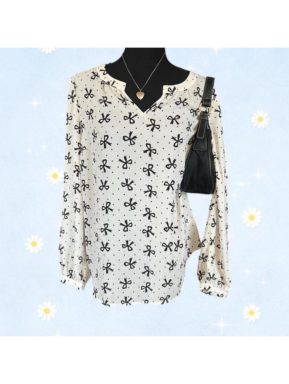 Talbots Coquette Bow Polka Dot Lightweight Blouse Size Medium 🤍